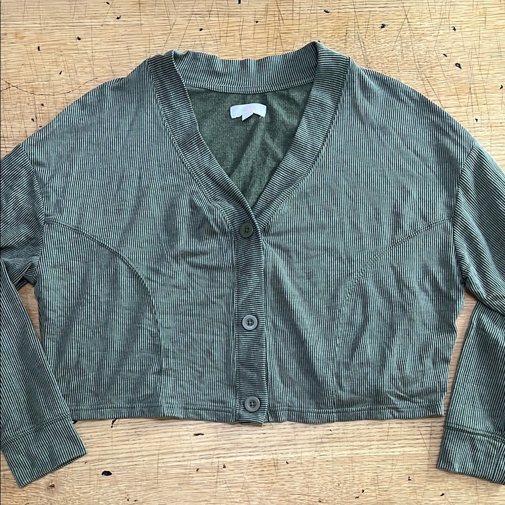 Green Striped Button-Up Cardigan